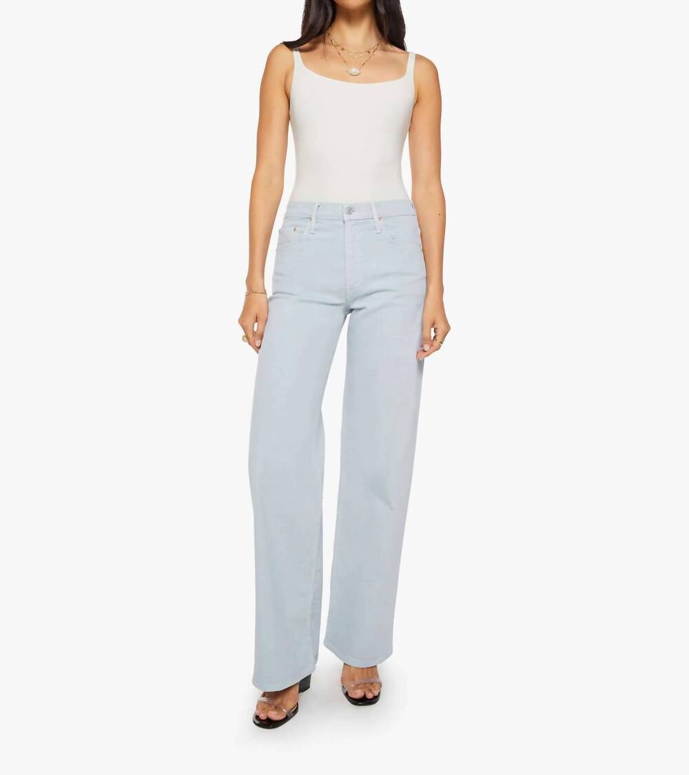 NEW MOTHER rerun zip sneak high-waisted wide leg jeans in ballad blue